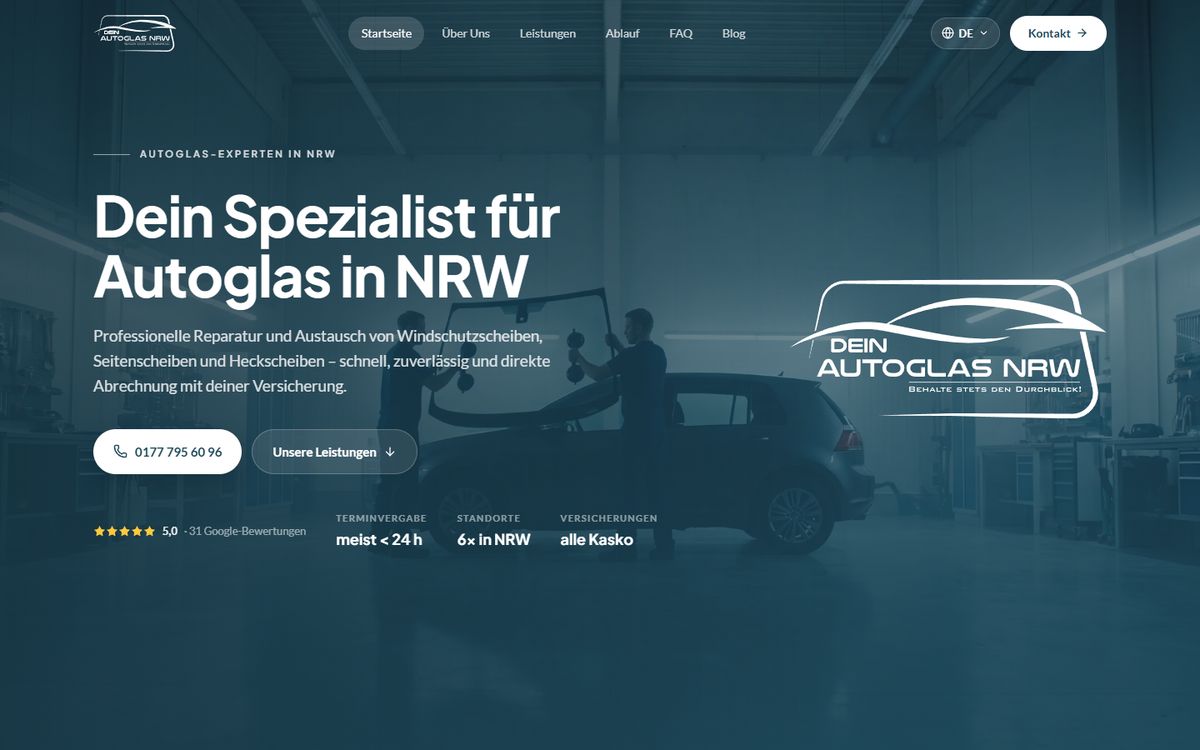 Dein Autoglas NRW: Eine Werkstattseite in fünf Sprachen, auch auf Arabisch.